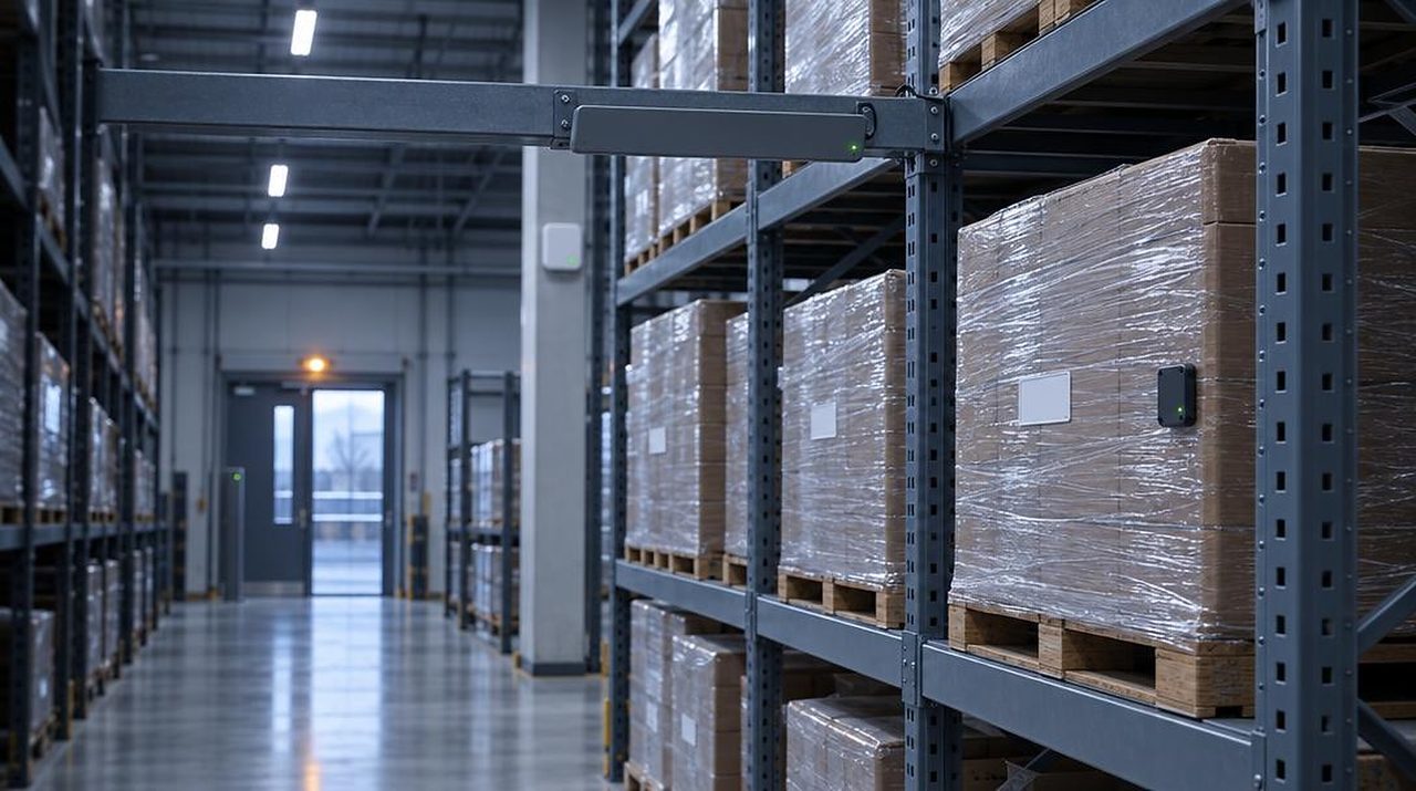 High-bay pallet aisle with an overhead reader